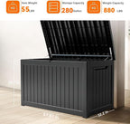 280 Gallon Resin Deck Box, Lockable Patio Outdoor Storage Box for Furniture, Garden Tools and Tools Storage, Waterproof Outside Storage Boxes - Black