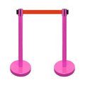 VIP Crowd Control Retractable Belt Stanchion Queue Safety Barrier Set, 36" Ht, 78" Belt (2 M.Pink Posts Red Belt)