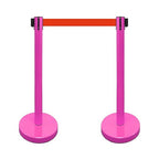 VIP Crowd Control Retractable Belt Stanchion Queue Safety Barrier Set, 36" Ht, 78" Belt (2 M.Pink Posts Red Belt)