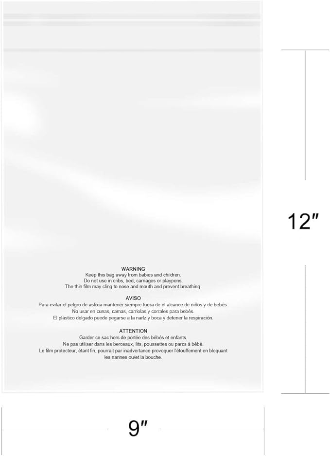iMailer - 1000 Pcs - 9" x 12", Suffocation Warning Self Seal Clear Plastic Poly Bags 1.6 Mil for A4, Letter Sized Documents, Marketing Materials, Clothes-Permanent Glue