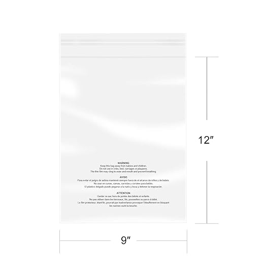 iMailer - 100 Pcs - 9" x 12", Clear Poly Bags with Suffocation Warning Self Seal 1.6 Mil for A4, Letter Sized Documents, Marketing Materials, Clothes-Permanent Glue
