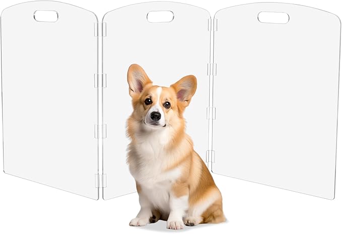 Modern Frame Clear Acrylic Freestanding Pet Gate - 24" High Folding 3-Panel Dog Barrier for Doorways, Stairs & Large Openings, Indoor Fence for Dogs, Puppies & Cats