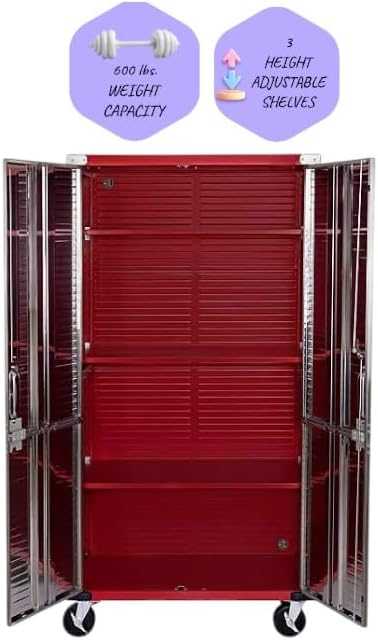 Heavy Duty Storage Solid Stainless Steel Cabinet with Lockable, Adjustable Shelf, Metal Garage Organizer (Red, 36" W x 18" D x 72" H)