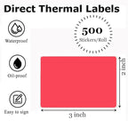 3" x 2" Thermal Labels Stickers Red, Thermal Printer Shipping Stickers, Multipurpose Inventory Self-Adhesive Direct Thermal Label for Small Business (500 Labels/Roll)