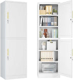 2 Door Metal Locker Cabinet, 19.7’’W Narrow Vertical Steel Storage Cabinet with Locking Door and 4 Adjustable Shelves, Garage Tool File Cabinets for Office, Kitchen, Bathroom, White