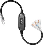 3 FT Auto GFCI Extension Cord Outdoor with 3 Prong Plugs, 12/3 SJTW Heavy Duty Power Cable with Multiple Outlets, 3 Outlets with Indicator Light, UL Listed, Black