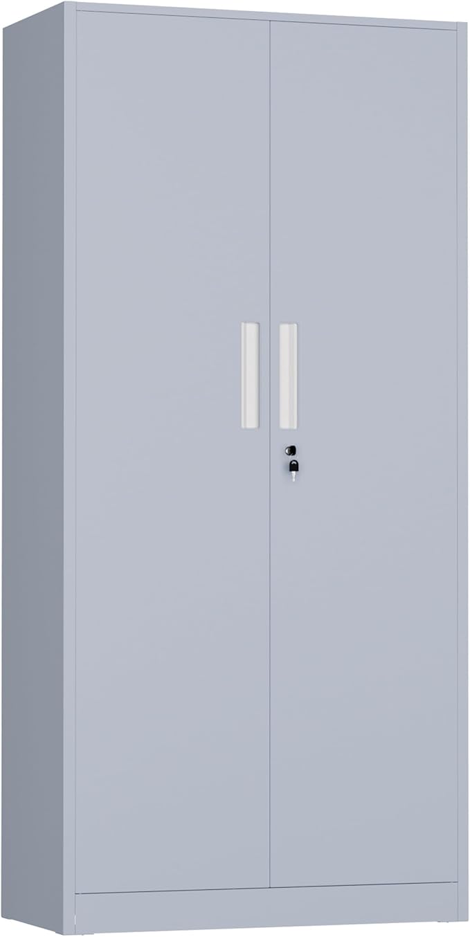 INTERGREAT Metal Storage Cabinet with Lock, 61" H Metal Cabinets Storage with 2 Doors and 4 Adjustable Shelves, Locking Garage Cabinet for Home Office, Kitchen, Bathroom (Cement Grey)