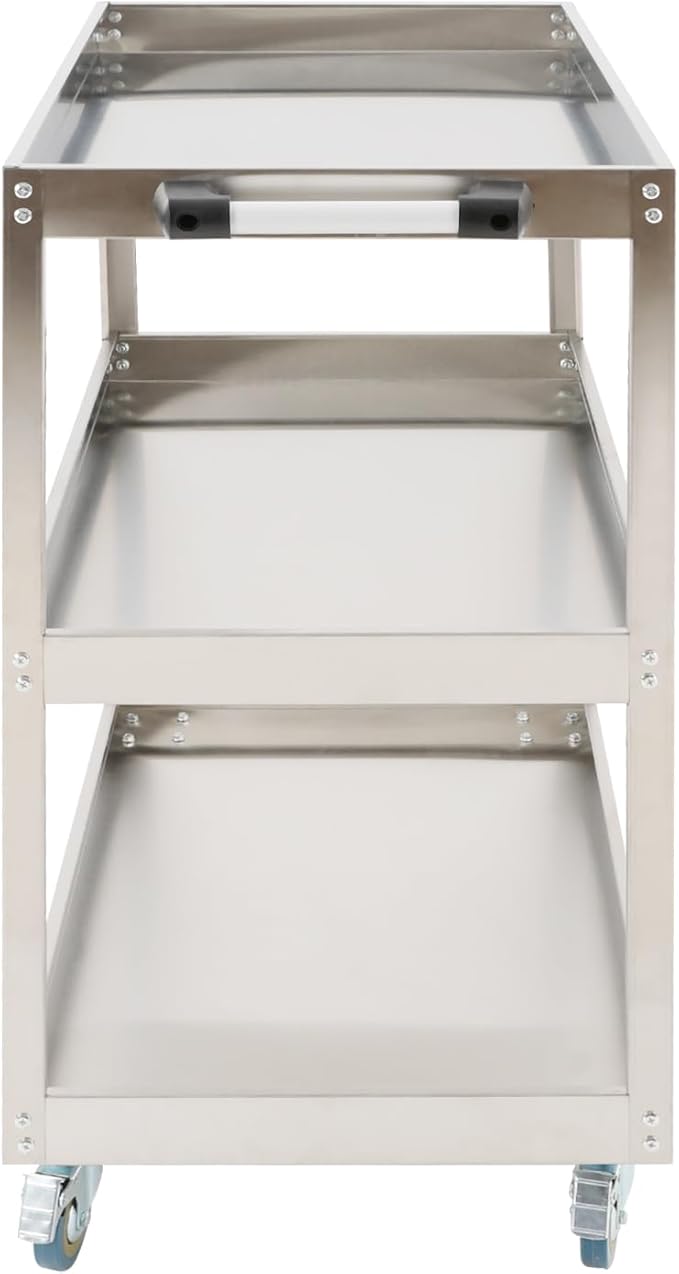 3-Tier Stainless Steel Utility Cart, 440lb Load-Bearing Heavy Duty Service Cart with 4 Locking Wheels, for Kitchen, Garage, Commercial Use