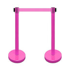 VIP Crowd Control Retractable Belt Stanchion Queue Safety Barrier Set, 36" Ht, 78" Belt + Wall Bracket (6 Magenta Pink Posts Pink Belt + SFrame + WBracket)