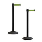 Crowd Control Warehouse CCW Series RBB-100 - Set of 2 Stanchion Retractable Belt Barriers - 7.5 Foot, Olive Belt with Black Post - Easy Assembly