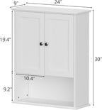 Medicine Cabinet, Over The Toilet Storage Cabinet, 24x30 Inch Wall Mount Bathroom Storage Cabinet with 2 Doors & Adjustable Shelf, Wooden Bathroom Wall Cabinet, White