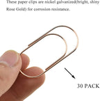 HAHIYO Paper Clips Sturdy 2 inches Length 30 Pack Wide Paperclips Heavy Duty Tight Grip Rust Proof Reusable Metal Bright Rose Gold for Home Office School