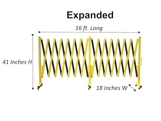 Trafford Industrial Expandable Metal Barricade, 16 Feet, Yellow and Magenta, Mobile Safety Barrier Gate, Retractable Traffic Fence