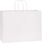BagDream 100Pcs 16x6x12 Inches Kraft Paper Bags with Handles Bulk, Large Shopping Bags for Gifts, Grocery, Merchandise, Party Favor, Take-out, Recyclable White Paper Sacks