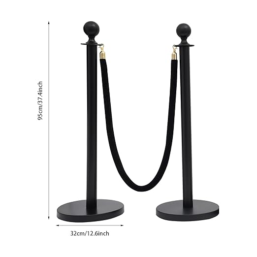 Crowd Control Stanchion Set, 4 Packs Stanchion Set with 4.92 ft/1.5 m Black Retractable Belt and 2 Ropes, Black Crowd Control Barrier for Theaters, Parties, Wedding, Exhibition