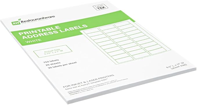 Restaurantware Label Tek 2.6 x 1 Inch Packaging Stickers 750 Premium Shipping Labels - Printable Address Sustainable White Paper Inventory Stickers High-Visibility with Strong Adhesives