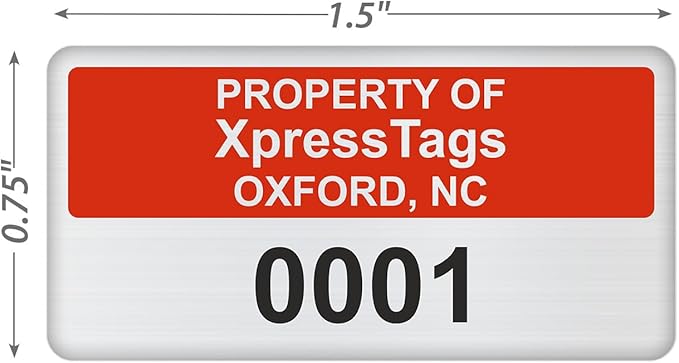 XpressTags 0.75"x1.5" Custom Asset Tags with Consecutive/Serial Number, Fixed Inventory Stickers, Brushed Metalized Silver Polyester Labels - Pack Sizes 100 to 5000, Made in USA
