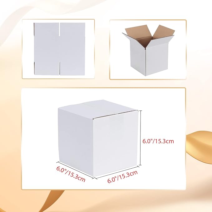 Calenzana 6x6x6 Inches Shipping Boxes Set of 40, White Corrugated Cardboard Box for Packing Mailing Small Business