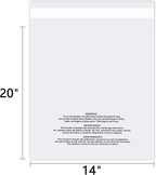 iMailer - 200 Count - 14" x 20" Clear Plastic Poly Bags with Suffocation Warning Self Seal 1.6 Mil for Clothing, T-Shirts, Pants-Resealable Adhesive,Not Strong