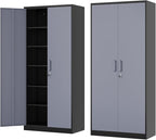 Metal Storage Cabinet-72” Tall Steel File Cabinets with Lockable Doors and 5 Adjustable Shelves-Black&Gray Steel Storage Cabinet for Home, School, Office, Garage