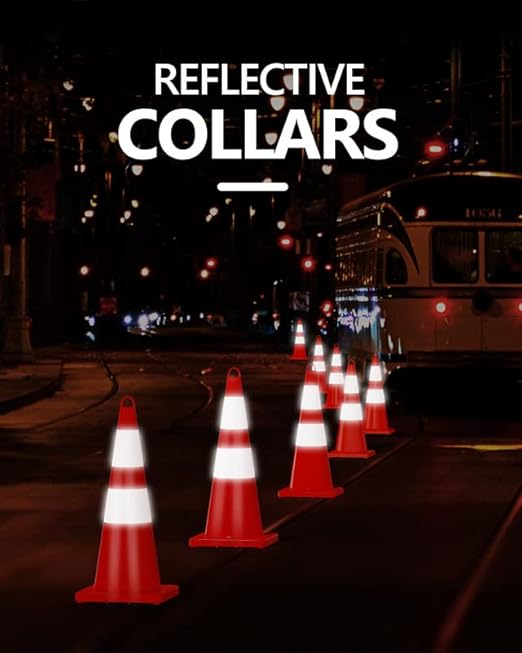 BATTIFE 28 Inch Traffic Safety Cones 6 pcs with Reflective Collars, PVC Orange Construction Cones for Home Road Parking Use