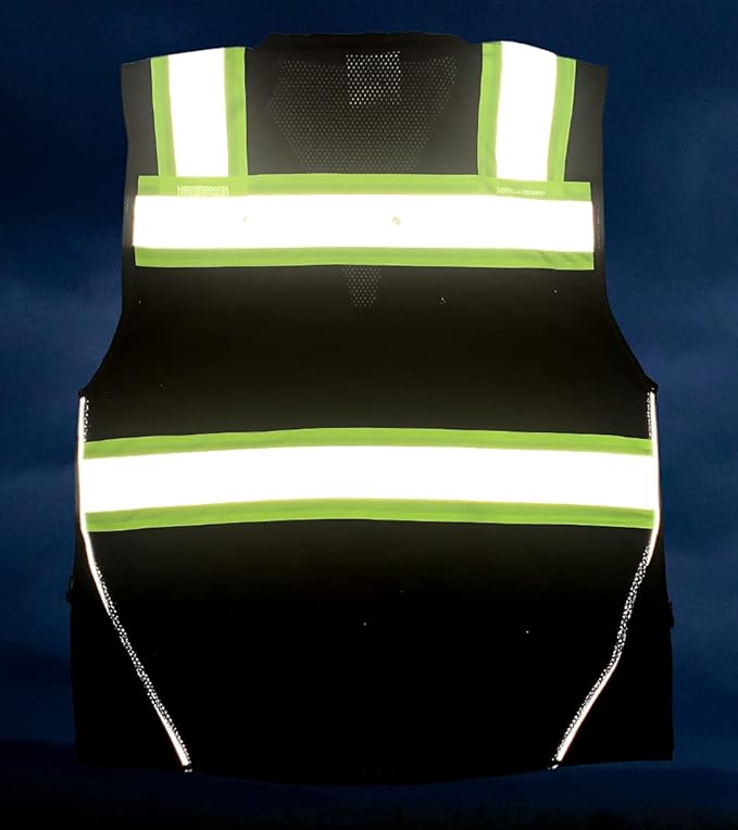 Safety Vest for Men - Black Series with Zipper and Utility Pockets - Premium Surveyors Vest (L, Black)