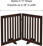 unipaws 24”H Free Standing Pet Gate for Dog Cat, Wooden Dog Gates for Doorway, Stairs, Step Over Foldable Pet Fence for The House, Expandable Doggy Barrier, Indoor Use, Espresso