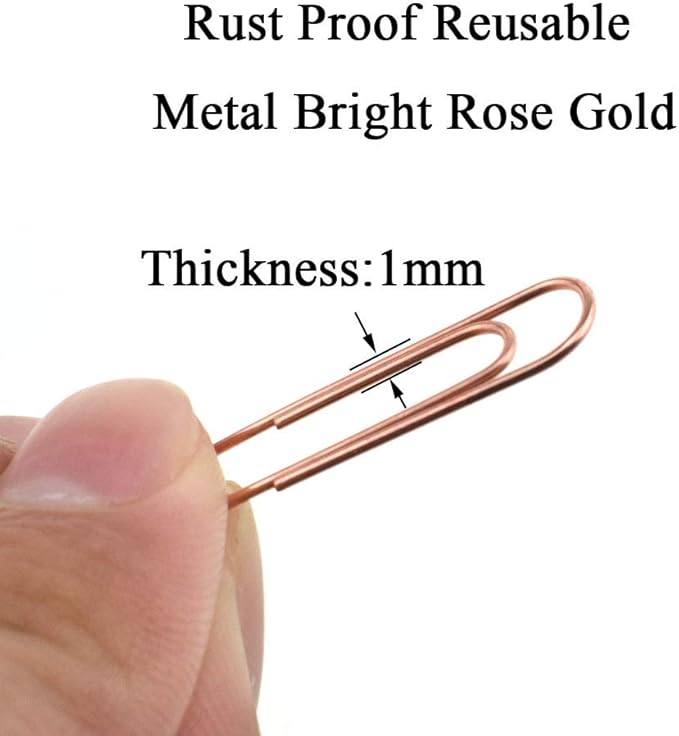 HAHIYO Paper Clips Sturdy 1.1 inches Length 300 Pack Paperclips Heavy Duty Tight Grip Rust Proof Reusable Metal Bright Rose Gold for Home Office School