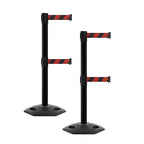 CCW Series WBB-200D - Set of 2 Retractable Dual Belt Barrier Stanchion, Heavy Duty Rubber Base, Black Post (7.5 Foot Belt, Black and Red Diagonal Belt)