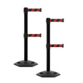 CCW Series WBB-200D - Set of 2 Retractable Dual Belt Barrier Stanchion, Heavy Duty Rubber Base, Black Post (9 Foot Belt, Black and Red Diagonal Belt)