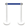 VIP Crowd Control Retractable Belt Stanchion Queue Safety Barrier Set, 36" Ht, 78" Belt (2 WHT Posts Blue Belt)