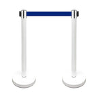 VIP Crowd Control Retractable Belt Stanchion Queue Safety Barrier Set, 36" Ht, 78" Belt (2 WHT Posts Blue Belt)