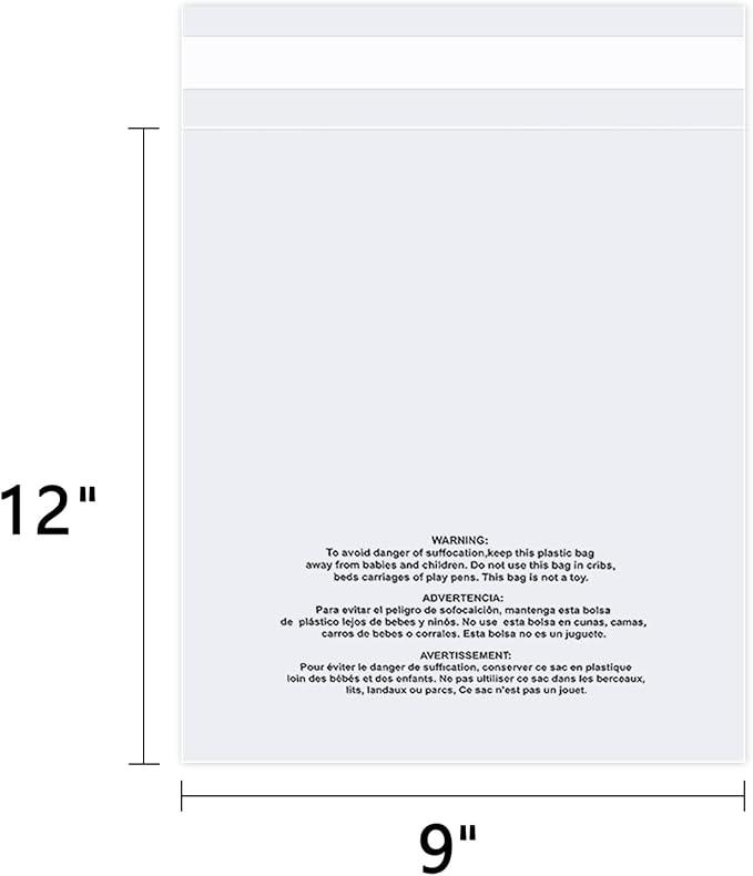 iMailer - 500 Count - 9" x 12" Clear Plastic Poly Bags with Suffocation Warning Self Seal for A4, Documents, Clothing, Shipping, Packaging - Resealable Adhesive, Not Strong