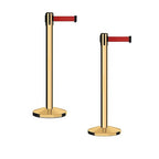 Crowd Control Warehouse CCW Series RBB-150 - Set of 2 Stanchion Retractable Belt Barriers - 16 Foot, Red Belt with Polished Brass Steel Post - Easy Assembly