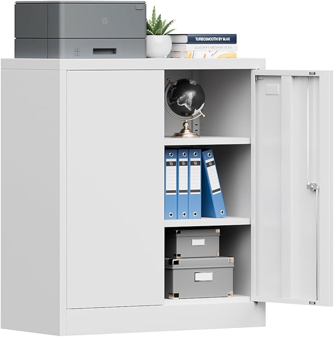 Metal Garage Storage Cabinet with Doors and Shelves，36" Metal Cabinet with Lock,Storage Cabinet for Office,Home,Garage,Gym,School and Tool Rooms-White(Required-Assembly)