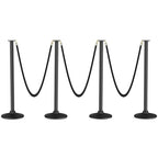RoadHero Plastic Stanchion Post, Black Velvet Ropes and Poles with Weighted Base, Ropes Safety Barriers for Crowd Control, Party and Movie Theater, 4 PCS