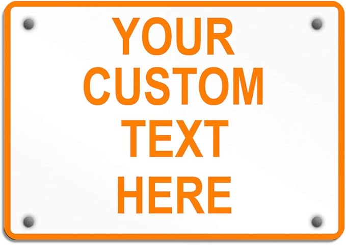 Aluminum Weatherproof Metal Sign Multiple Sizes Custom Personalized Text Here White Orange Warning Horizontal Street Signs 24x18Inches