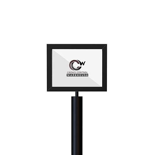 Floor Standing Sign Frame with Steel Low Profile Base, 8.5 inches by 11 inches Horizontal Sign Frame, Black Post