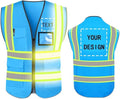 YOWESHOP High Reflective Visibility Safety Vest Custom Your Logo Safety Workwear with Reflective Strips and Front Zipper