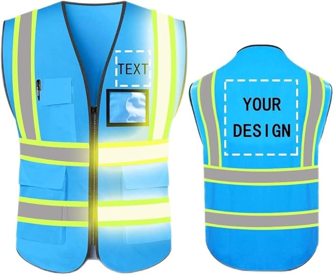 YOWESHOP High Reflective Visibility Safety Vest Custom Your Logo Safety Workwear with Reflective Strips and Front Zipper