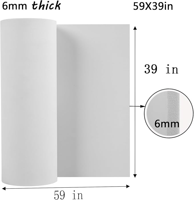 AMZQNART EVA Foam 6mm, Cosplay Foam 39x59 inch White, High Density 90 kg/m³, for Craft Projects Cosplay Costumes, Fake Weapons, Decorations, Christmas, Easter, Thanksgiving, etc.