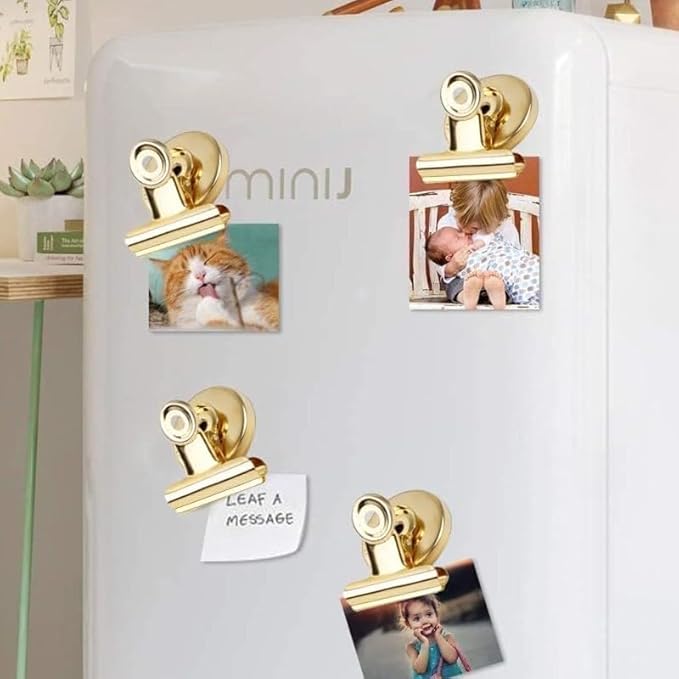 Strong Magnetic Clips, 20 Pack, 1-1/4 Inch, 31 mm, Gold, Refrigerator Magnet Clips, Medium Clip Magnets, Office Supplies, Photo Displays