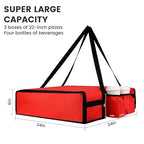 Insulated Pizza Delivery Bag with 4 Cup Holders, 24" x 6" Pizza Warmer Bag for Hot Pizza/Drinks, Pizza Carrier for Events, Large Food Delivery Carrier for Transport/Shopping/Catering, Red