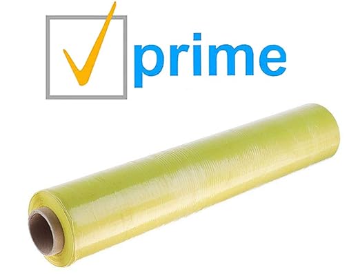APQ 4 Rolls of Blown Hand Stretch Film 18" x 1500'. Yellow Hand Stretch Wrap, 80 Gauge. Tear Resistant Residue Free Film for Moving, Shipping, Wrapping. Industrial Grade Pallet Shrink Wrap Film.