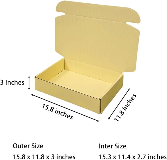 20 Pcs 15.8 x 11.8 x 3 inches Shipping Boxes for Small Business Cardboard Corrugated Mailer Boxes for Shipping Packaging Holidays Craft Gifts Giving Products (Butter Yellow, 15.8 x 11.8 x 3")
