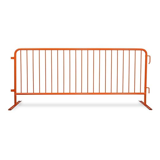 Angry Bull Barricades Heavy Duty Crowd Control Metal Interlocking Barricade with Flat No-Trip Feet - 8.5 Ft. (Safety Orange) (20 Pack)