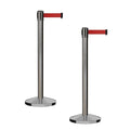CCW Series RBB-100 - Set of 2 Stanchion Retractable Belt Barriers (11 Foot Belt, Red Belt with Satin Stainless Steel Post)