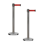 CCW Series RBB-100 - Set of 2 Stanchion Retractable Belt Barriers (11 Foot Belt, Red Belt with Satin Stainless Steel Post)
