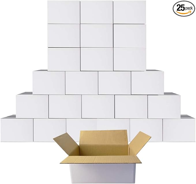 PETAFLOP Cardboard Boxes 6x4x4 Shipping Boxes White Kraft Corrugated Small Mailer Boxes, 25 Pack