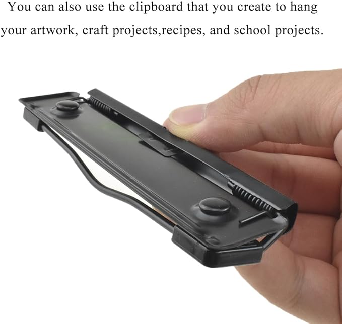 HAHIYO 4.72 Inches Black Metal Mountable Clipboard Clips - 5 Pack, Durable Spring Loaded Clip with Rubber Grips, Hanging Hole and Rivets - Document File Wood Plastic Clip Board for Office School Home